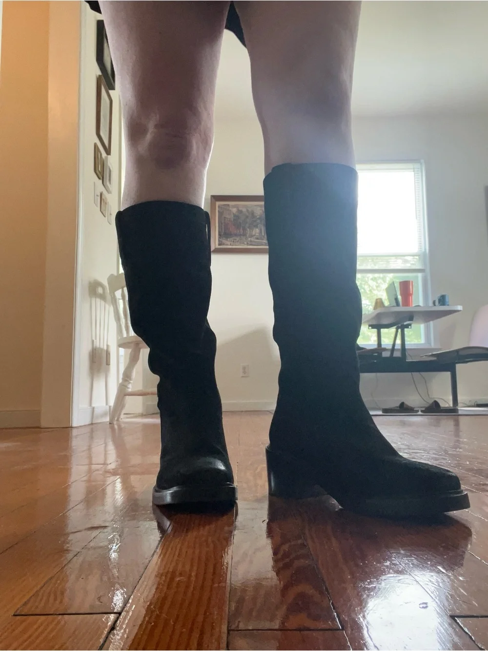 Frye Black Leather & Suede Over-the-Knee Block Heel Boots